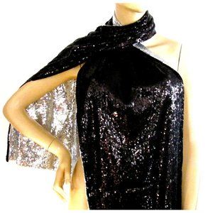 ILana Wolf Two Tone Black/Silver Sequin 76" Designer Evening Wrap/Long Scarf